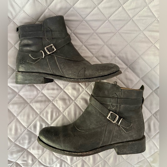Frye Pixie Distressed Black Ankle Boots - Picture 3 of 8